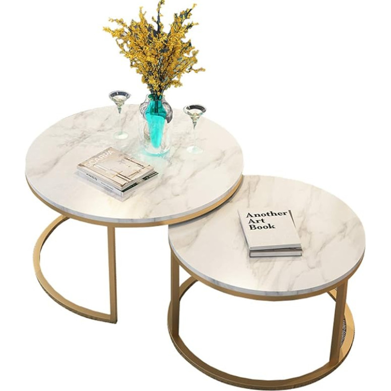 Set of 2 Marble Coffee Tables Modern Living Room Table Round Side Table Sofa Table Small Coffee Table Living Room Balcony (1 Large and 1 Small)