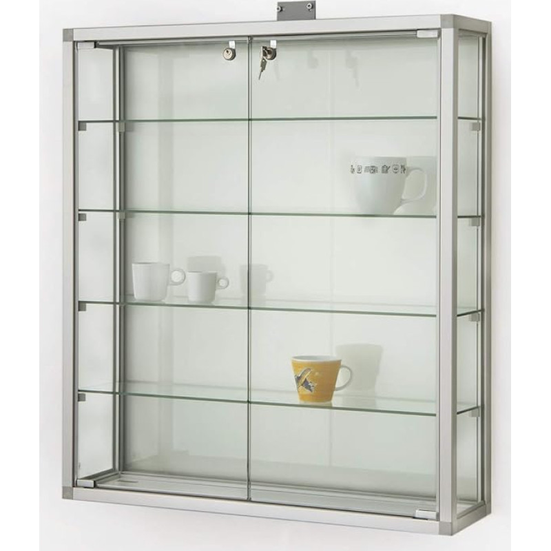 MHN Wall Display Cabinet D 19 x W 78 x H 88 cm - Collector's Hanging Display Cabinet Lockable - Large Glass Display Case Wall Hanging CPR - Without Lighting