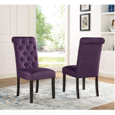 Roundhill Furniture Aneta Parsons Set of 2 Solid Wood Dining Chairs Purple