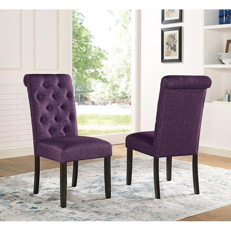 Roundhill Furniture Aneta Parsons Set of 2 Solid Wood Dining Chairs Purple
