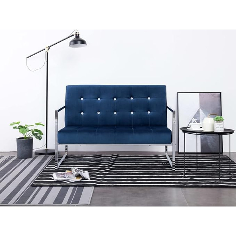 Chusui 2 Seater Sofa with Armrests, Couch for Living Room, for Apartments, Couch with Sleep Function, Lounge Sofa, Sofas & Couches, Relaxing Sofa, Blue Chrome and Velvet