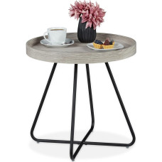 Relaxdays Side Table, Round Storage Table, H x D: 45.5 x 46.5 cm, Wood Effect & Steel, Sofa Table, Living Room, Grey/Black