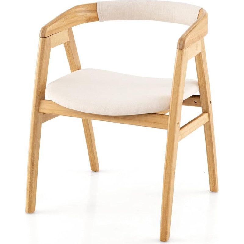 HOMASIS Wooden Dining Room Chair, Recliner Chair with Tilt Protection and Non-Slip Feet, Reading Chair with Curved Backrest for Living Room, Kitchen, 56 x 54 x 74 cm, Natural