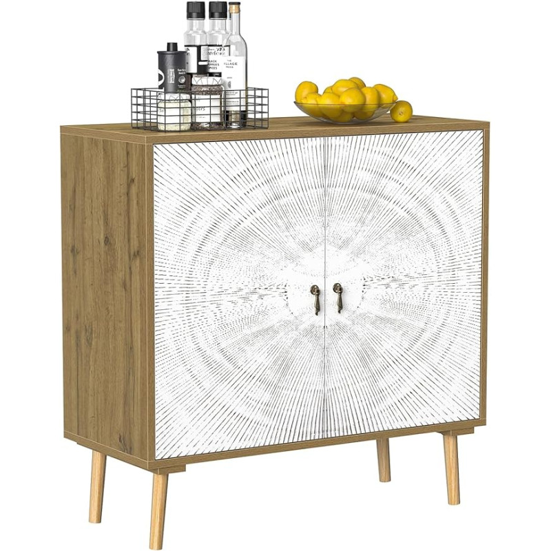 Giluta Accent Cabinet with 2 Doors, Storage Cabinet with Adjustable Shelf, Decorative Sideboard, Buffet Cabinet with Solid Wood Feet, Kitchen Cabinet for Hallway, Entrance, Living Room