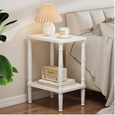 LUCKNOCK Vintage Beistelltisch, 2-stöckiger kleiner Beistelltisch mit Aufbewahrungsregal, schmaler Nachttisch, Nachttisch für kleine Räume, Schlafzimmer, Wohnzimmer, Bauernhaus, Montage ohne Werkzeug