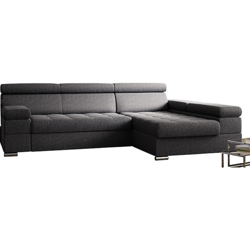 Paolo Corner Sofa with Sleep Function, Corner Couch with Bed Box, L-Shape Corner Sofa, L-Shape Sofa, Ottoman Right, 260 cm x 162 cm (Grey Inari 91)