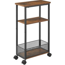 DALEMHOME 3 Tier Storage Cart Side Table with Wheels Metal Frame for Kitchen Dining Living Room Home Office Rustic Brown 40 x 20 x 64 cm (L x W x H)