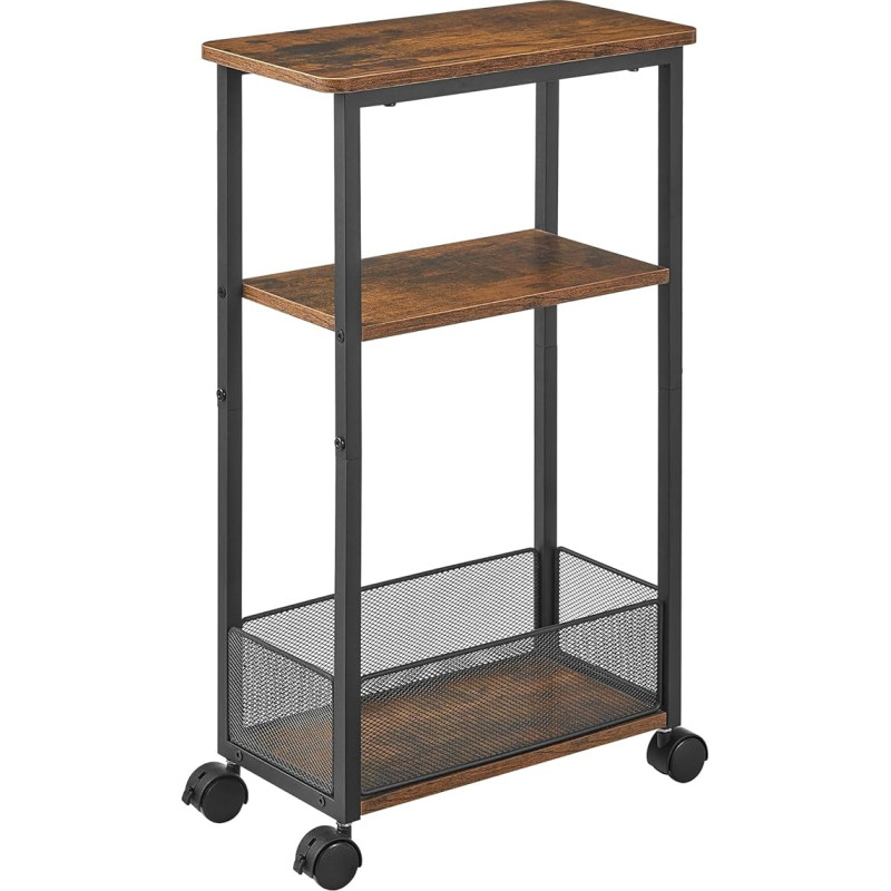 DALEMHOME 3 Tier Storage Cart Side Table with Wheels Metal Frame for Kitchen Dining Living Room Home Office Rustic Brown 40 x 20 x 64 cm (L x W x H)