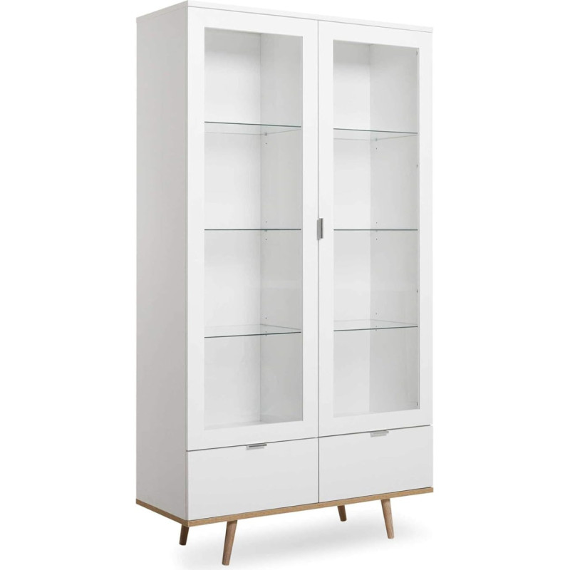 FINORI Gothenburg Display Cabinet in Matt White and Sonoma Oak Solid Scandinavian Wood 100 x 186 cm