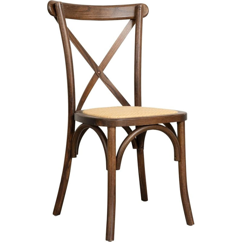 Biscottini Vintage Ash Kitchen Chair, L 42 x D 43 x H 88 cm, Dining Chairs, Kitchen Chairs, Wooden Dining Chairs, Rattan Seat, Walnut Finish