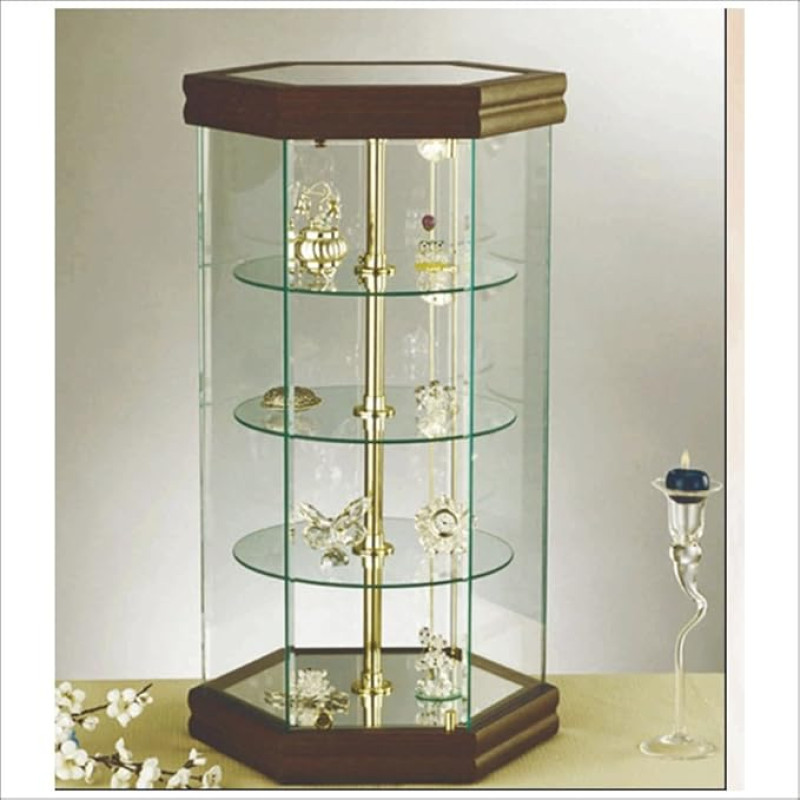 VM ART DESIGN GLASS Revolving VM112GTL Glass Display Case Cherry Wood