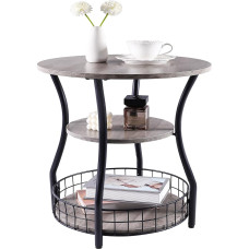 Anlanbor Small End Table, Round Accent Side Table with Shelves, Basket, 3 Tier Corner Sofa, Side Table for Small Spaces, Bedside Table for Living Room, Bedroom, Accent Coffee Table,