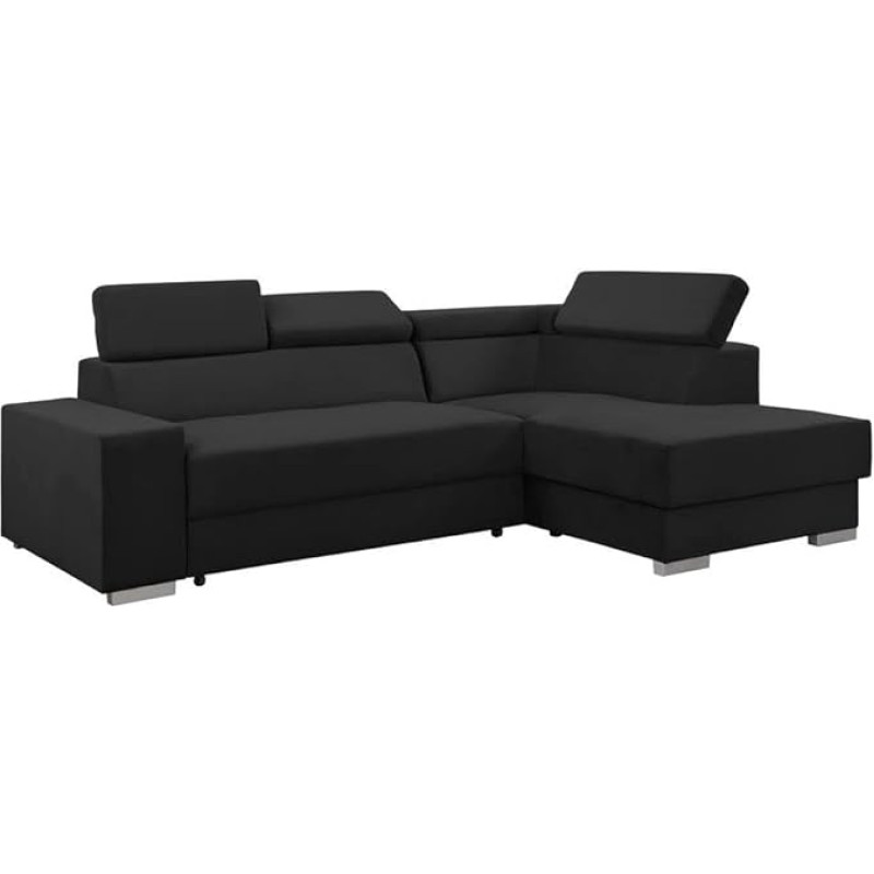 FORNIRO 24 Dalvio Corner Sofa with Sleep Function and Bed Box, Sofa with 3 Seats and Robust Cover, L-Shape Sofa Bed, Left/Right, Modern Couch, 248 x 180 x 79/95 cm (Basic Fabric, Black)