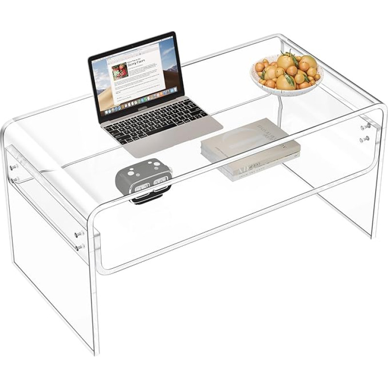 XOHYW Acrylic Coffee Table, Clear Rectangular Acrylic Side Table, Modern Tea Table with Open Storage Space, Acrylic Side Table for Living Room, Office, Reception and Bedroom