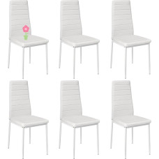 LANTUS 6 x Dining Room Chairs Living Room Kitchen Modern Design Metal Frame and Upholstered Faux Leather Seat (White)