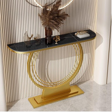 ZIGTUEI Narrow Console Table, with Metal Frame, Small Exhibition Table, Modern Tables, Simple Living Room Sofa Table, for Entrance, Hallway, Anteroom, Living Room (Gold D, 80 cm / 31.5 inches)