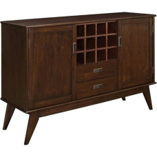 Simpli Home Draper Mid Century Solid Hardwood Sideboard Buffet & Wine Rack, Medium, Auburn Brown
