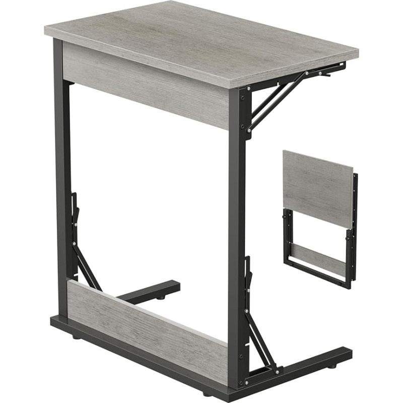 Tatub 24 Inch Wide Folding C Shaped Side Table Small Side Table for Couch Sofa TV Tray Table with Metal Frame for Living Room Bedroom Ivory White