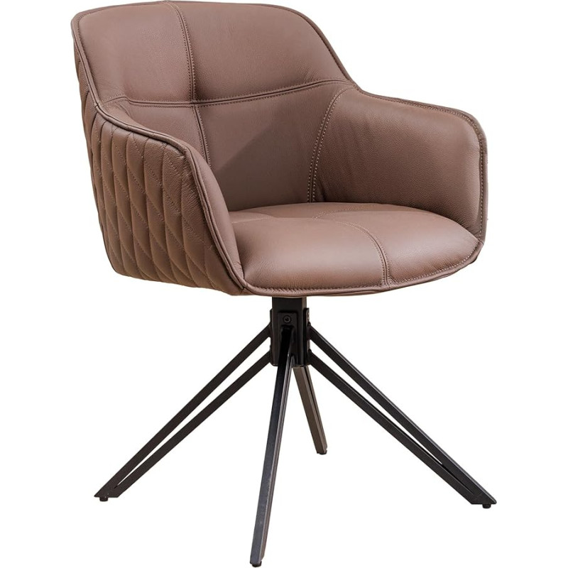 Riess Ambiente Euphoria Swivel Chair 80 cm Brown Black Genuine Leather Metal Frame with Armrest Swivel Chair Upholstered Chair
