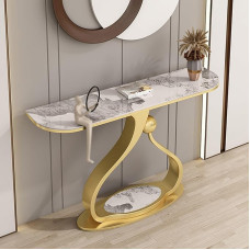 FREUPGU Console Table, Narrow Console Table, Entrance Area Decorative Table, Modern Side Table, Simple Living Room Sofa Table, for Small Room, for Entrance, Hallway, Living Room (Gold B, 120 cm / 47.2