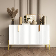 ALBSL Sideboard mit 4 Türen, Buffetschrank mit verstellbaren Regalen, moderner Akzentschrank mit goldenen Beinen, breiter Aufbewahrungsschrank für Küche, Wohnzimmer, Schlafzimmer, Weiß
