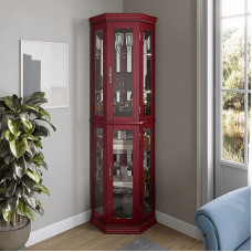 Belleze Curio Cabinet with Tempered Glass Lighting with Shelves, 2 Colours (Cherry and Walnut) Lorona Curio Cabinet Cherry