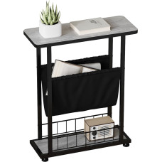 Walmokid 3 Tier Side Table with Magazine Holder, Industrial Open Storage Side Table, Wooden Bedside Table for Living Room, Bedroom, Small Spaces, Simple