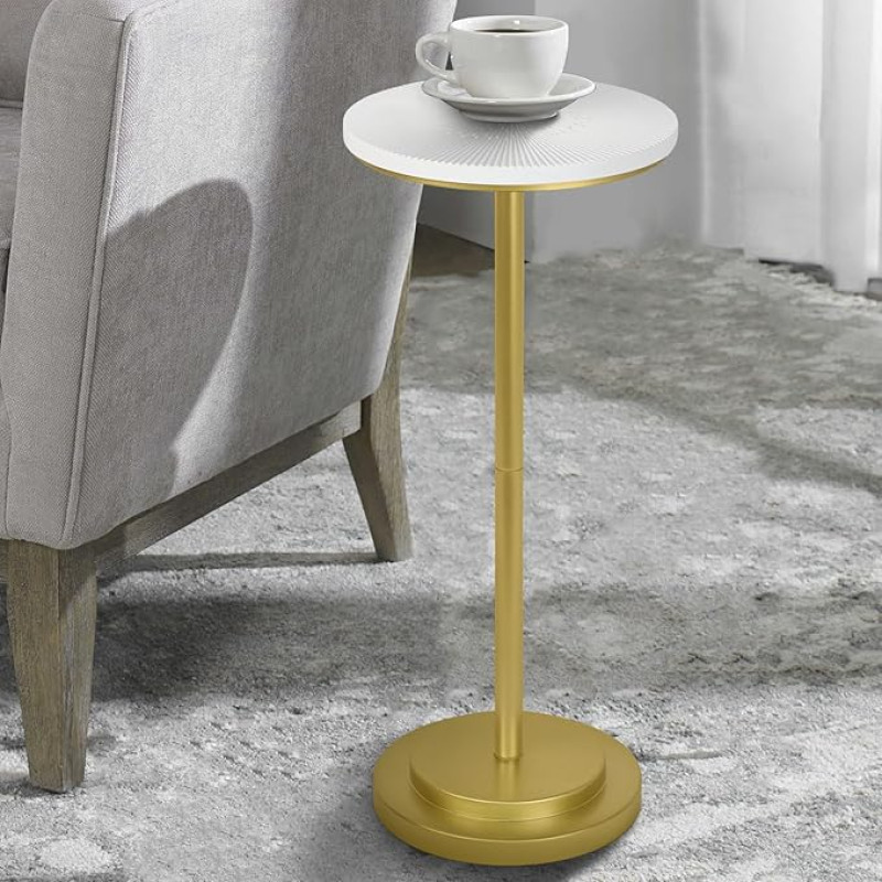 COVLON Drinks Table Carved Table Martini Table Small Side Table Weighted Base Podium Table for Living Room Bedroom Modern White and Gold