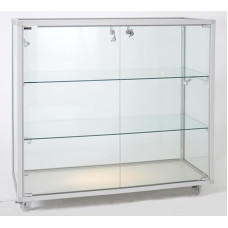 MHN Half-Height Glass Display Cabinet with Wheels D 41.5 x W 98 x H 95 cm - Wide Counter Display Cabinet Glass Lockable - Flat Sales Display Case - Without Lighting