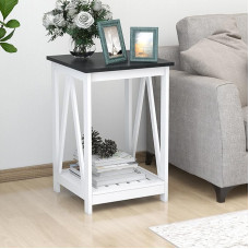 UYIHOME Farmhouse Square Side Table, Accent Side Table with Slat Design, Sofa Side Table with Sturdy Frame for Living Room, Bedroom, Black