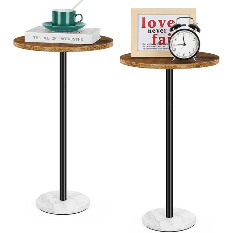 Round Side Table, Set of 2, Small Side Table, Accent Table for Small Spaces, Round Coffee Table, Wood, Rustic Bedside Table, Outdoor Side Table, Living Room, Bedroom, Balcony, Brown and