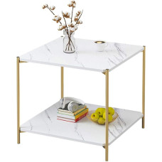 CAFIEDR Couchtisch Beistelltisch Nachttisch Sofatisch Couchtisch mit Regal Aufbewahrungseinheit Metall Weiß 40 * 40 * 42cm