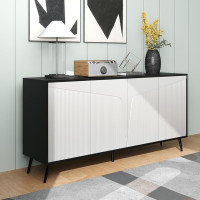 howcool Wide Sideboard Buffet Cabinet with Ample Storage Handle Free Modern Kitchen Accent Cabinet Coffee Bar Credenza for Living Room (Black, 160cm, 4 Doors with Fluted)