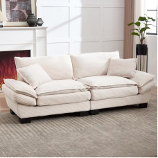 Zepneiy Modern Minimalist Design Two Seater Sofa with Duvet Comfortable and Spacious, Only Requires One Cushion, Velour Suitable for Living Room, Bedroom, Office (Beige)
