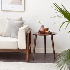 Vadisun Small Oval Coffee Table Mid Century Modern Coffee Table for Living Room 100% Solid Oak Minimalist Side Table (Walnut Color, 65 x 45 x 49 cm)