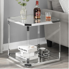MINPINSER Glass Top Side Table Silver Square Glass Top Clear Acrylic Bedside Table for Living Room Bedside Bedroom
