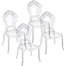 Baroni Home Set of 4 Transparent Polycarbonate Chairs, Elegant Stackable and Waterproof Design for Living Room, Dining Room, Bedroom, 48 x 46 x 98 cm, Smerli