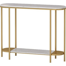 CAFIEDR Coffee Table Marble White Sofa Table Narrow Long Table Golden Metal Frame Modern Console Table 80×30×80cm