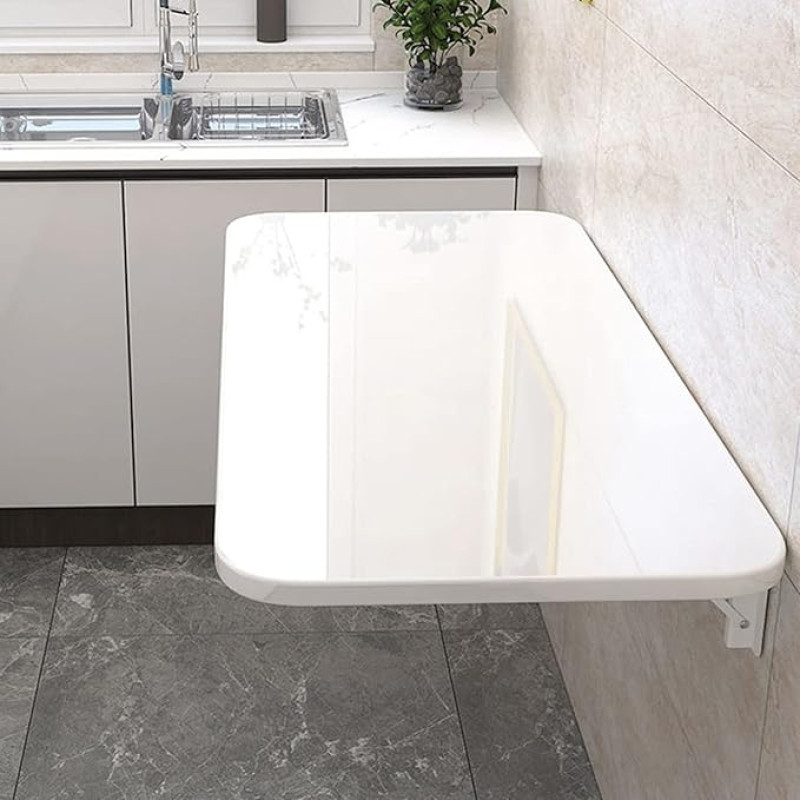 Wandmontierter Klapptisch mit Blättern, platzsparender Wandschreibtisch für Wäsche & Küche, schwimmende Werkbank, kompaktes Design, faltbare Wandhalterung Schreibtisch (weiß)