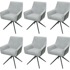 Mendler Set of 6 Dining Room Chairs HWC-L91 Kitchen Chair Armrest Rotatable Auto Position Fabric / Textile Light Grey Faux Leather Dark Grey