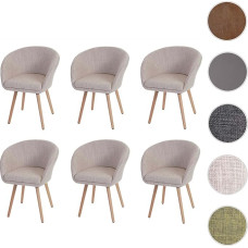 Mendler Malmö T633 Dining Room Chairs, Kitchen Chairs, Retro 50s Design, Textile, Cream/Grey, Set of 6
