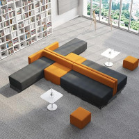 BEDOIN Fashionable Patchwork Sofa, Extra Large Modular Sofas, Couch and Coffee Table Set, Solid Wood Frame, for Training Area, Parents' Rest and Waiting Area, Orange, 340 x 360 cm