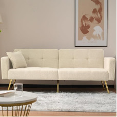 Gelukueub Sofa Bed with Adjustable Angle Gold Legs with Pillows and Side Storage Pockets (Beige)
