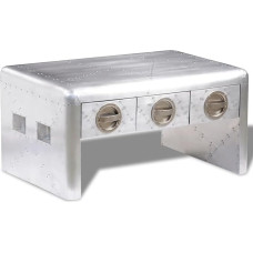 vidaXL Rectangular Aviator Aluminium Coffee Table with 3 Drawer Vintage Aircraft Airman