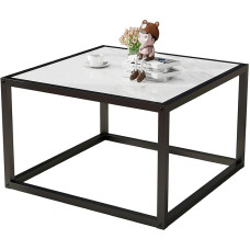 ARFARLY Square Coffee Table for Living Room, Simple Side Table with Wooden Table Top and Sturdy Metal Frame, Black and White, 60 x 60 x 40 cm