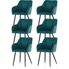 TUKAILAI Set of 6 Linen Dining Room Chairs, Kitchen Chairs, Upholstered Chairs, Armrests with Armrests, Backrests, Soft Seat Padding, Metal Legs, Modern Armchair for Kitchen, Dining Room, Living Room,