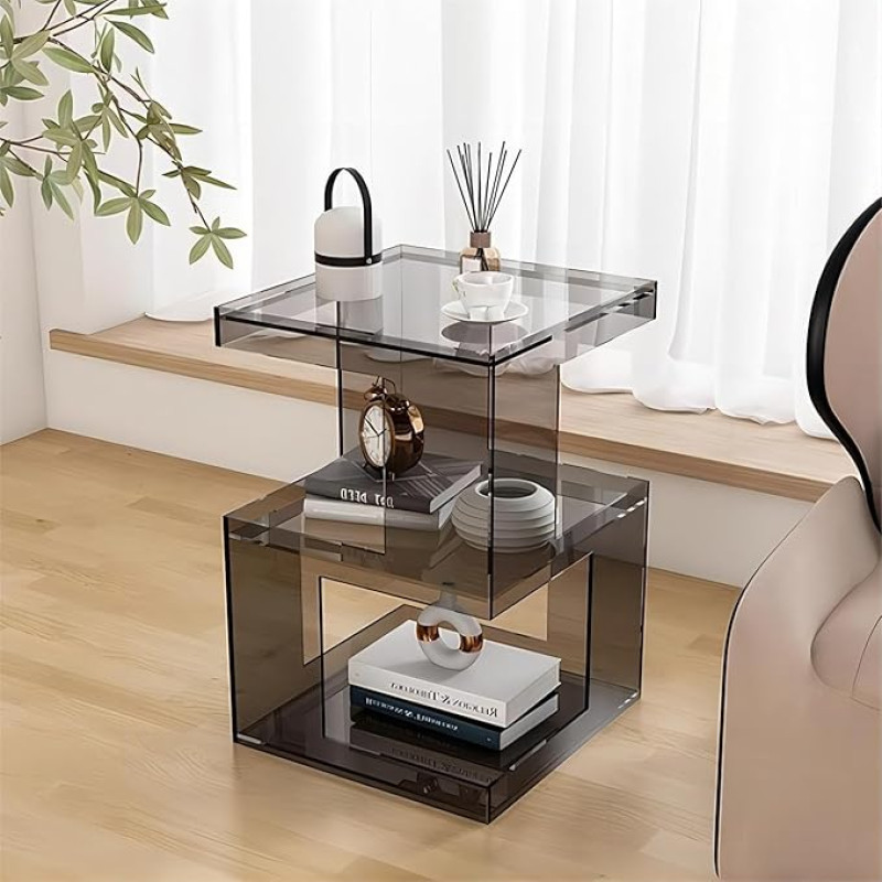 Locuetyn Clear Acrylic Side Table Bedside Table 3 Tier Small Acrylic Side Table Coffee Table with Storage for Living Room Bedroom