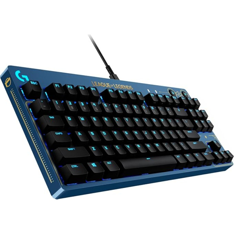 Logitech G PRO Mechanical Gaming Keyboard - Ultra Portable Tenkeyless Design, Detachable USB Cable, LIGHTSYNC RGB Keys, Official League of Legends Edition, US INT'L - Blue/Gold