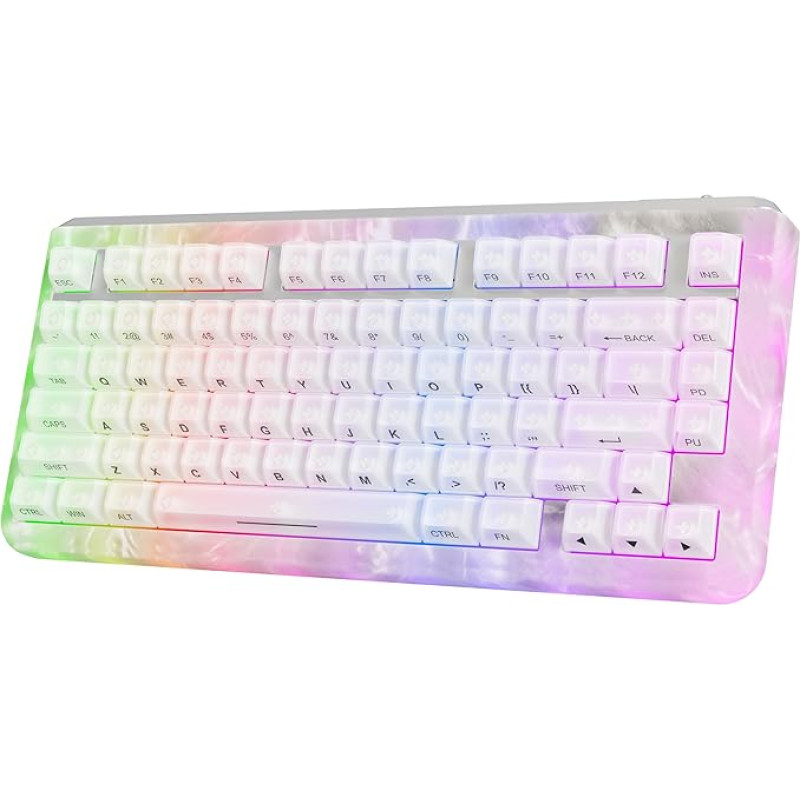 KiiBoom Jade75 75% CNC + UV Resin Molding Mechanical Keyboard with RGB, BT5.0/USB-C/2.4GHz Wireless Gaming Keyboard, QMK&VIA Programmable, Hot-Swappable for Windows/Mac/Linux (White)