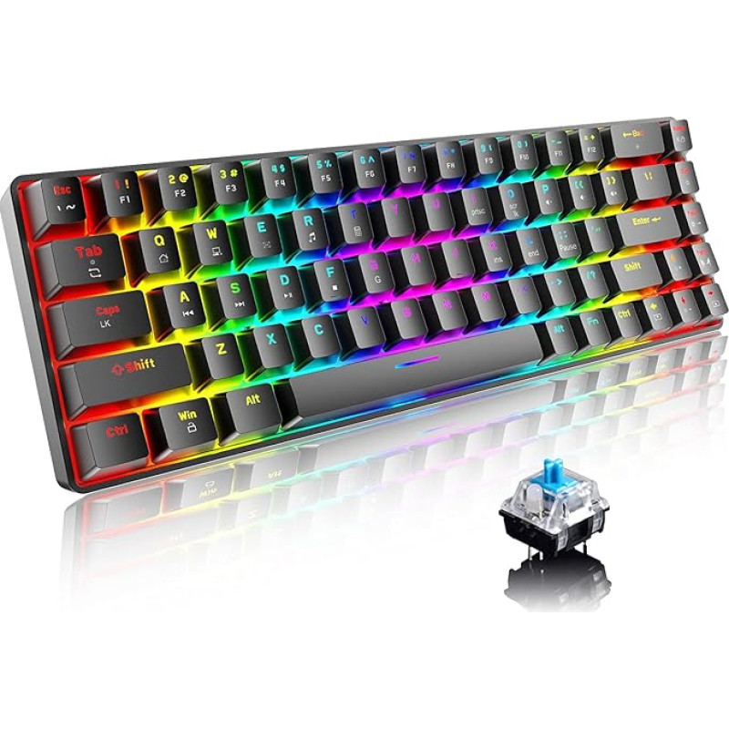 60% Mechanical Gaming Keyboard Type C Wired 68 Keys USB Keyboard with LED Backlight 18 Chroma RGB Backlight Full Anti-Ghosting Keys (Black/Blue Switch)